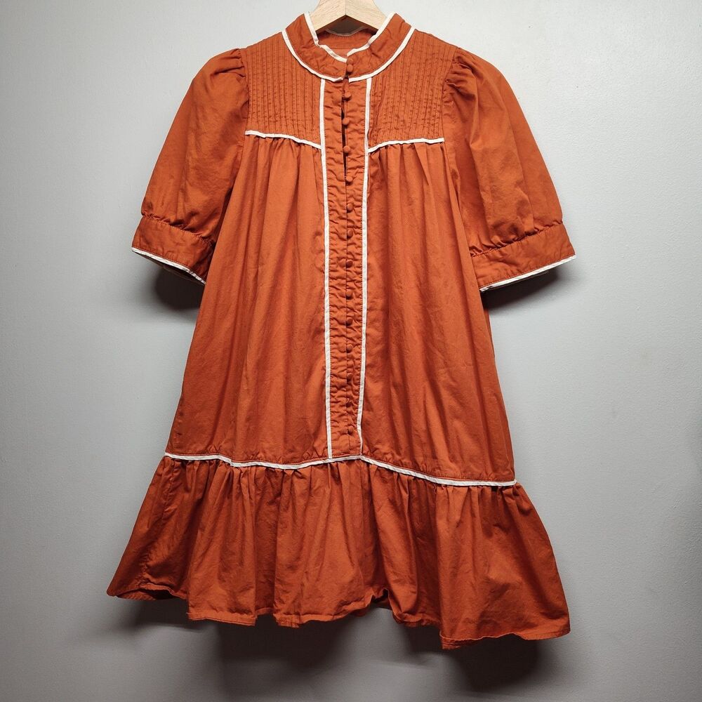 TCEC Mini Dress Women S Orange Short Sleeve Cozy Fall Cottagecore Retro Autumn